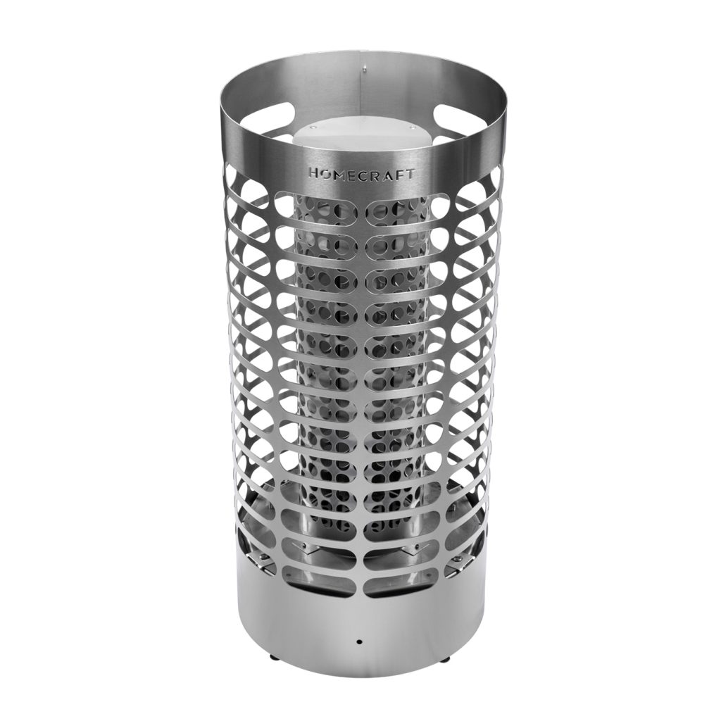 Homecraft Apex Mini sauna heater with a perforated cylindrical body and full stone load
